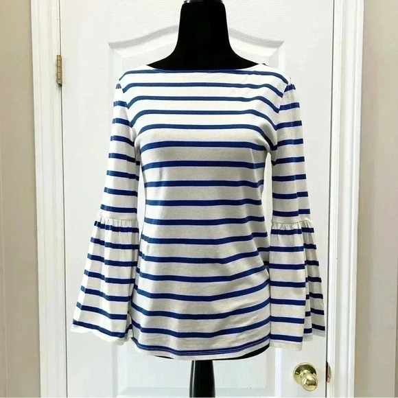 Banana Republic Bell Sleeve Top Supima Cotton Stripes White & Blue XS - Picture 16 of 16